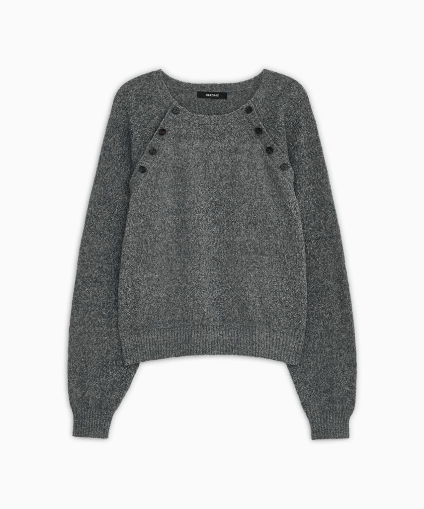 OHESHIO Button Detail Raglan Knit, Gray