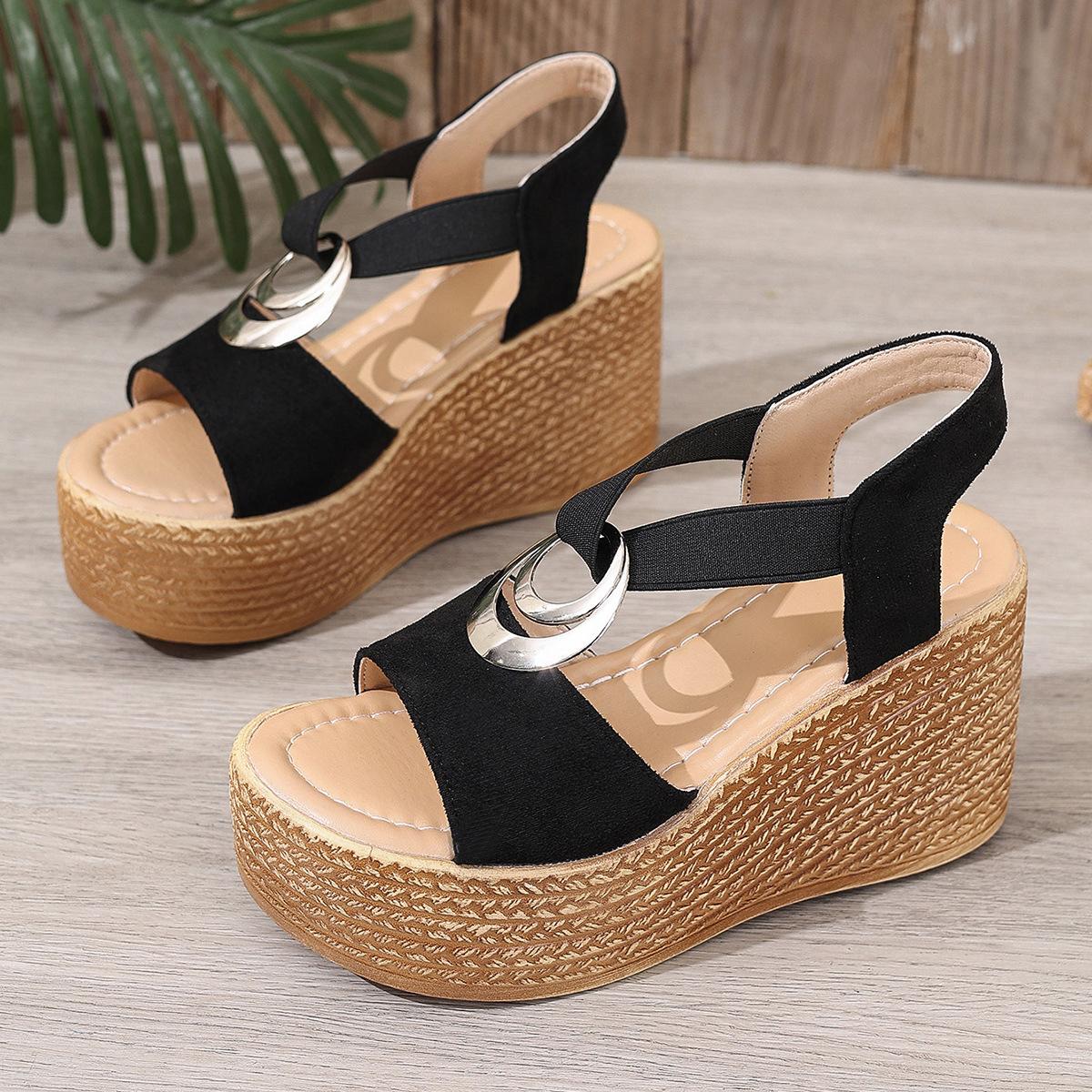 

Внешнеторговые сандалии на танкетке большого размера женские 2025 лето новые туфли на платформе-маффине женские с открытым носком повседневные женские сандалии 42 верблюд