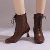 Women Boots Victorian Retro Ankle Boots Kitten Heels Shoes 2024 Autmn Winter Burnishing Holes Lace Up Cosplay Footwear