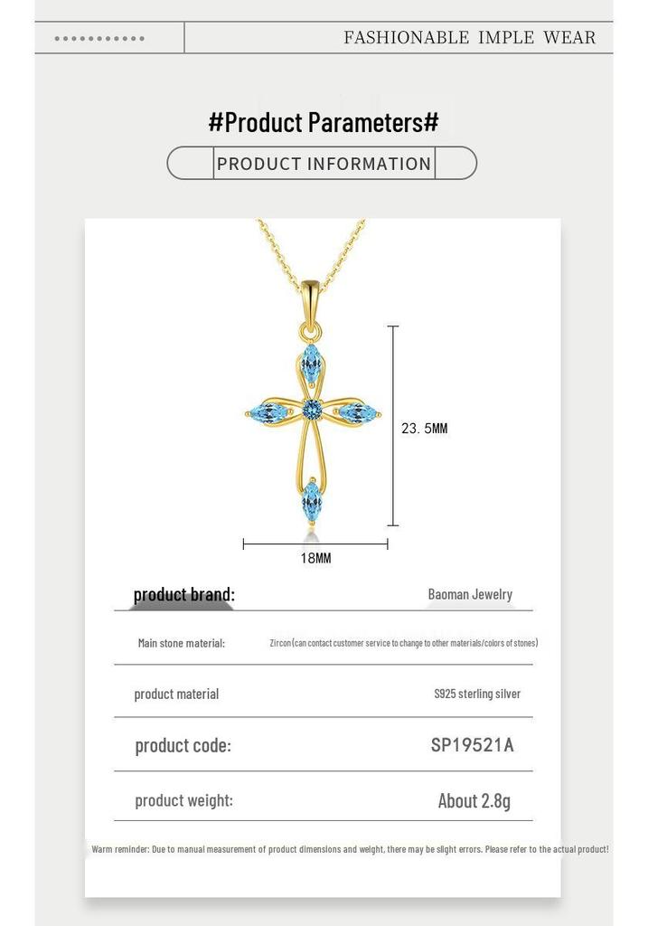 S925 Sterling Silver Zirconia Cross Pendant Necklace - Versatile Clavicle Chain with INS Style Design