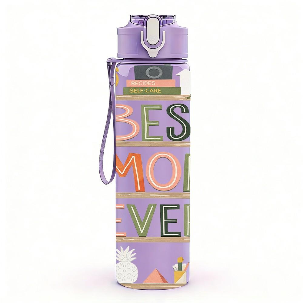 1PC Best Mom Ever Floral Letter Print 750ml Color Plastic Sports Water Bottle Leakproof Flip Straw Lid Suitable for Sports Office Home Use