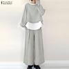 ZANZEA Women Casual Long Sleeve Blouse and Wide Leg Pants Two Piece Suit Sets