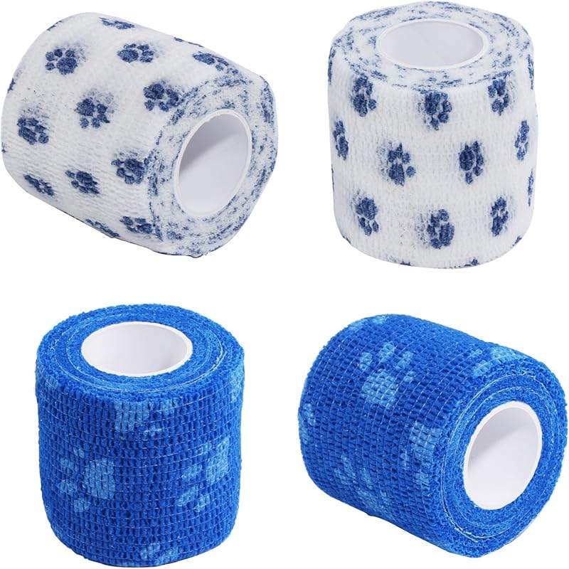 Pet Bandage Cohesive Bandage Self Adhering Wrap Tape, Multi-Function Elasticity Gauze Rolls Wrap First Aid Vet Tape for Dogs Cats Horses Birds Ankle White and Blue