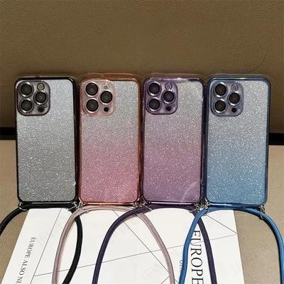 Poznámka 14 Gradientní Třpytivé Lanko Křížem přes Tělo Náhrdelník Pouzdro na Telefon Pro Xiaomi Redmi Note 14 Pro Plus 4G 5G 14C 14T POCO X7 Pro Kryt