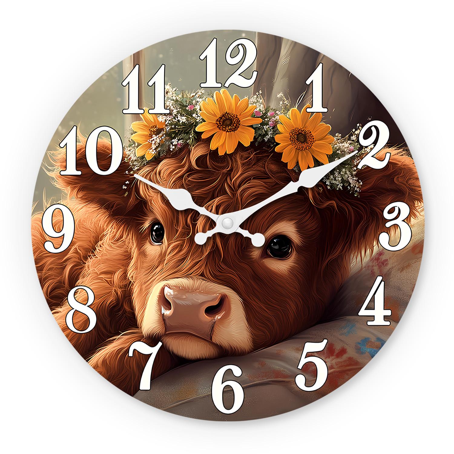 High-Quality Fashionable High-Quality Highland High-Quality Cow High-Quality Wearing High-Quality Sunflower High-Quality Wooden High-Quality Wall (as the picture,10 Inch)