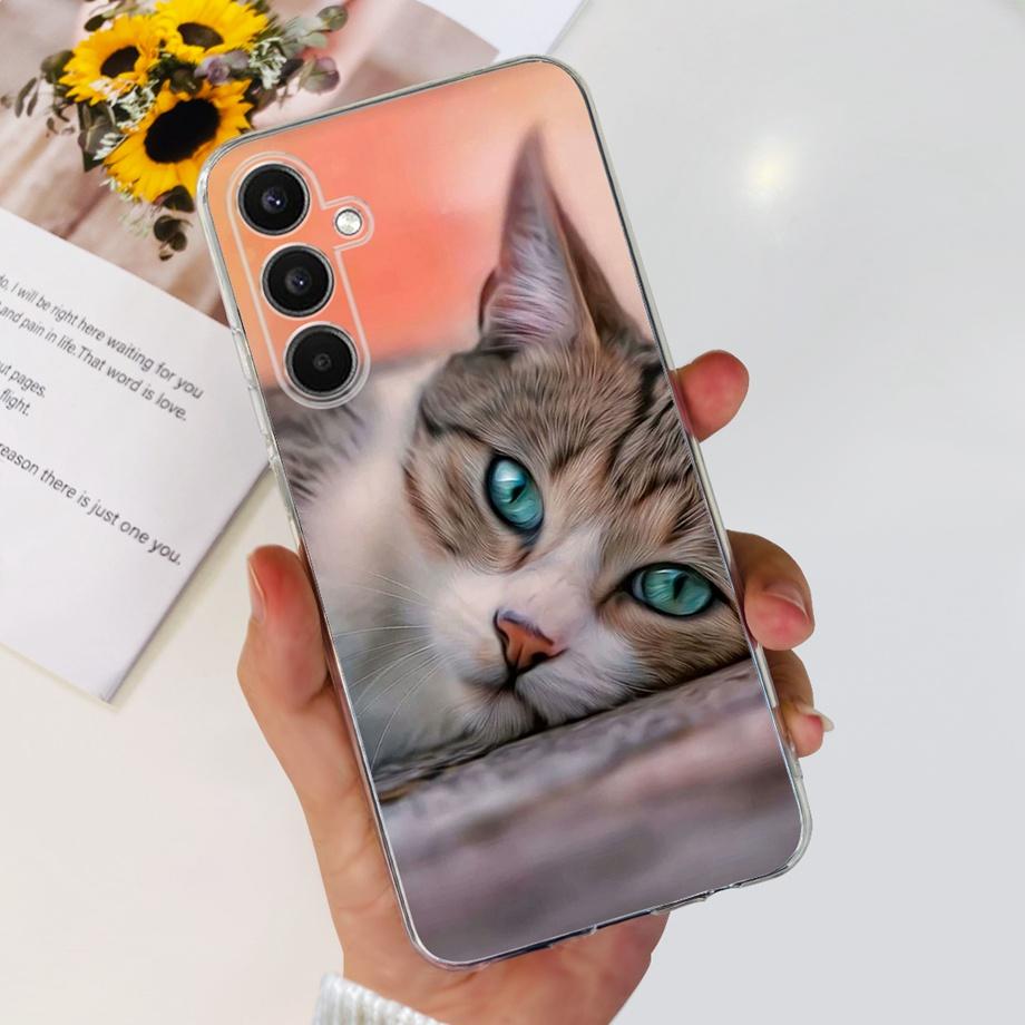 For Galaxy A24 Phone Case Transparent Ultra Soft Slim Silicone Back Bumper Shell For samsung A24 4g SM-245F Dinosaur Caut Cat
