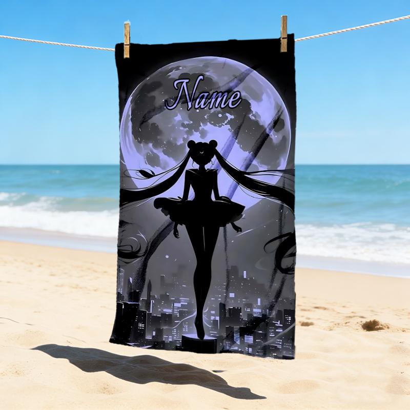 Personalized Name Moonlit Guardian Stylish Digital Printing Beach Towel Quick‑Drying Absorbent Blanket for Beach Pool Gym Travel