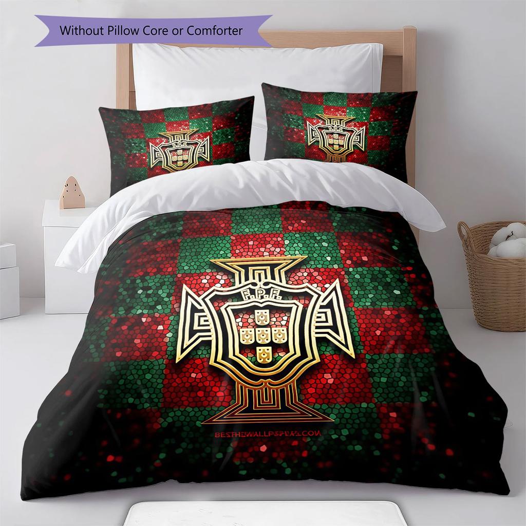 Portugal National Football Team Pattern Bedding,Quilt Set Quilt Cover Pillowcase Home Birthday Gift(1 * duvet cover + 2 * pillowcase, without core)