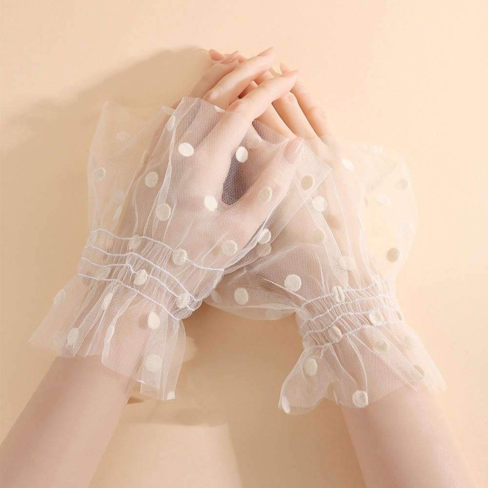 Pleated Tulle Flare Sleeve Elastic Detachable Wristband Polka Dot Fake Cuffs  Wedding Dress