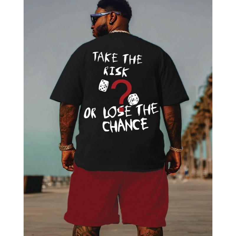 

S-9XL Plus Size Men s Summer Outfit - Take The Risk Or Lose The Chance Dice & Question Mark Print T-Shirt and Shorts Set 6XL