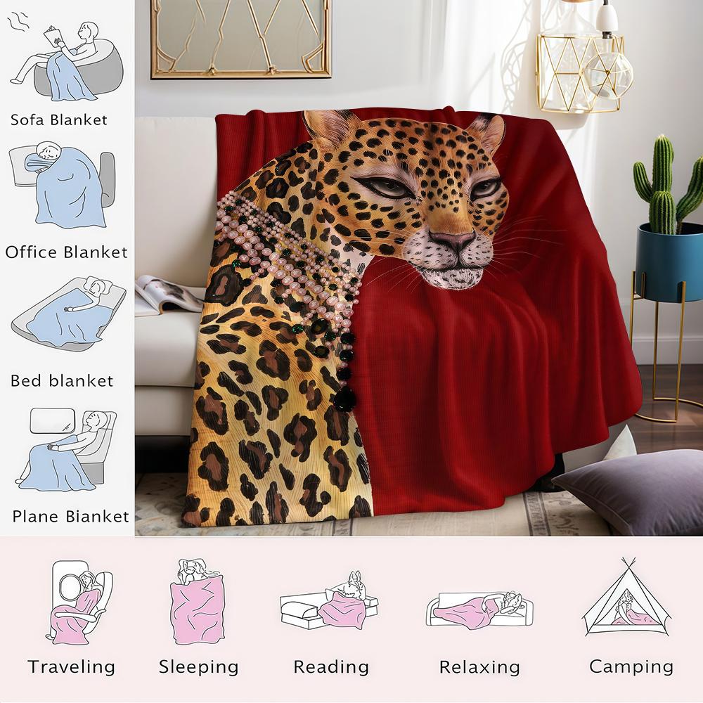 Prachtig Luipaard Rood Flanellen Deken Warm Zacht Halloween Kerst Bank Warm Gezellig Decoratief Decor Cadeau Voor Alle Seizoenen