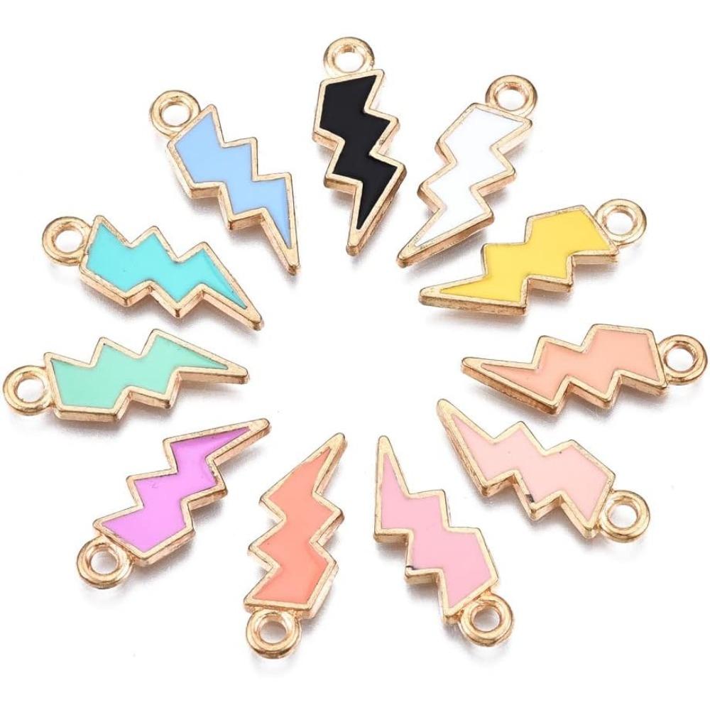 20/50/100pcs Enamel Lightning Bolt Charms Colorful Flash Shape Charms Celestial Thunder Charms for Jewelry Making Bulk