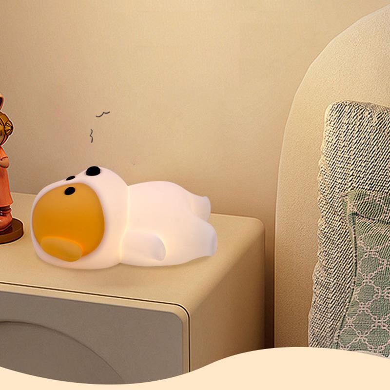 Cute Soft Silicone Dog Night Lights With Sound Dimmable Timmer Nursery Puppy Lamp Bedroom Bedside Nightlight Baby Boy Girls Gift