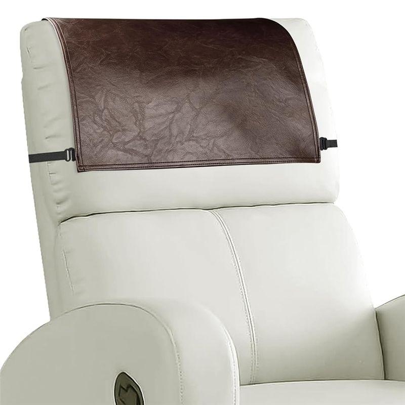 Faux Leather Headrest Cover For Recliner Chair With Elastic Straps- Headrest Protector For Recliner Brown