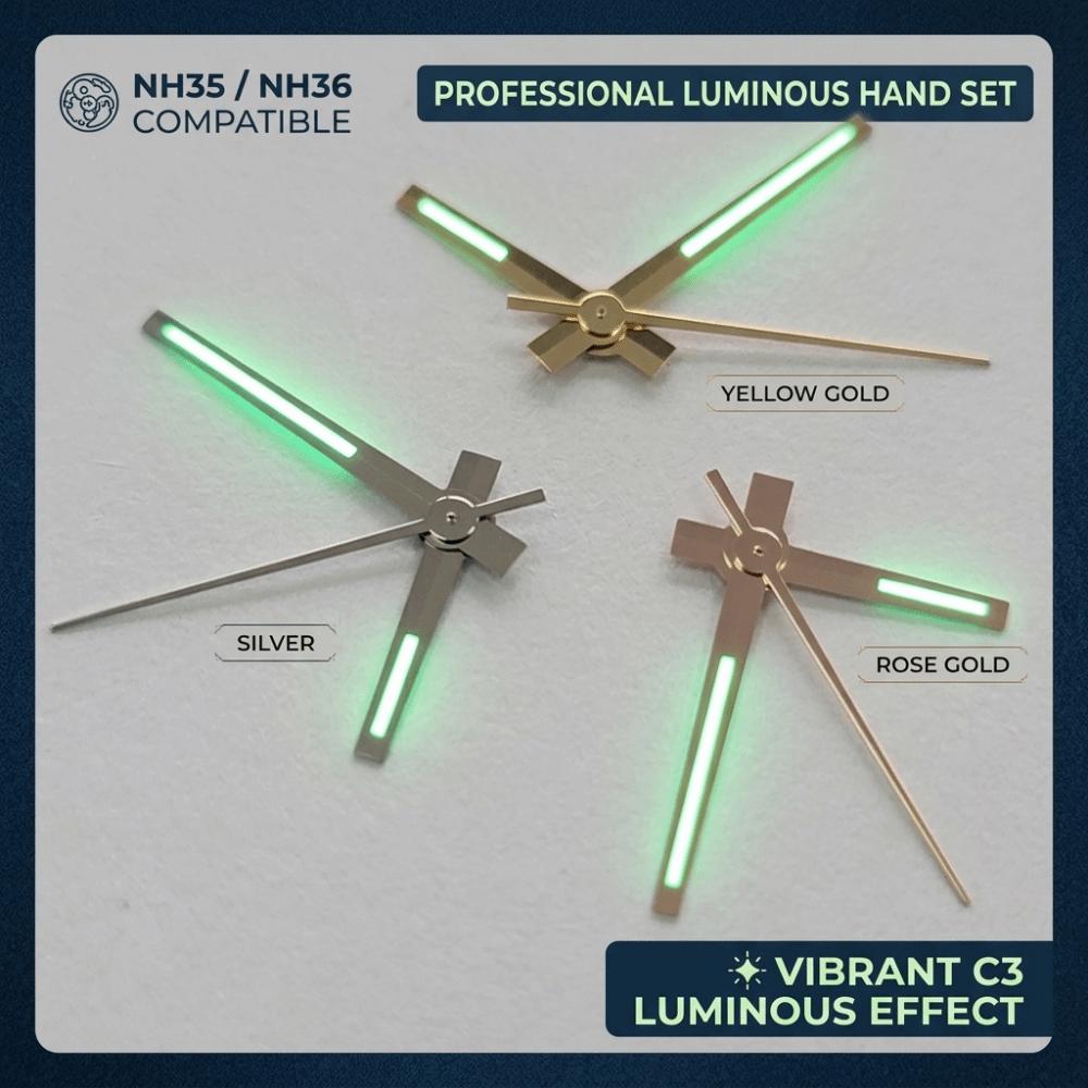 Green Luminous Watch Hands Glow in Dark Watch Accessories Self Luminous Watch Hands Logbook Needle for NH35/NH36/4R/7S Movement
