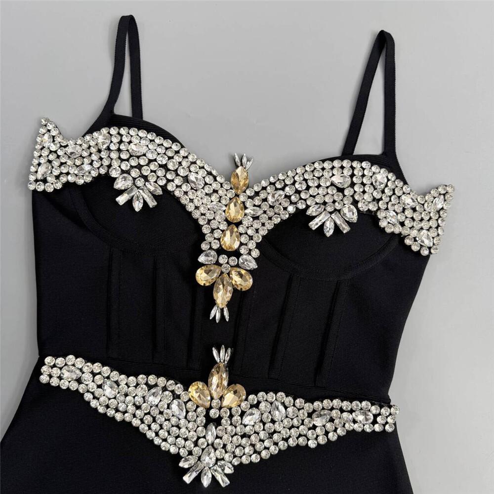 Elegant Beaded Strappy Slit Bandage Evening Gown