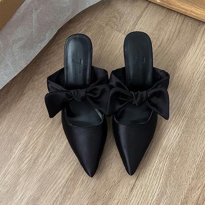 High Heels Damen Frühling und Sommer neue Tasche Kopf halber Schleppspitze Schleife außen Slipper Damen