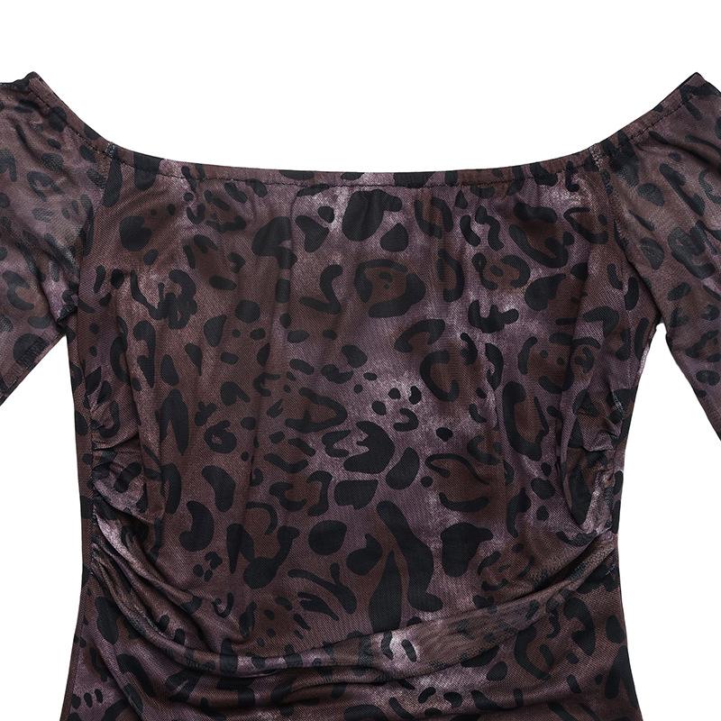 YYFS Women's Fashion Spring Fall Leopard Print Long Sleeve One Shoulder High Waist Casual Dresses