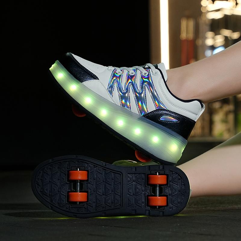 Kids Sneakers Led Light Shoes Children's Boys Girls USB Charging Glowing Sport Wheels Outdoor Parkour Roller Skate Shoes