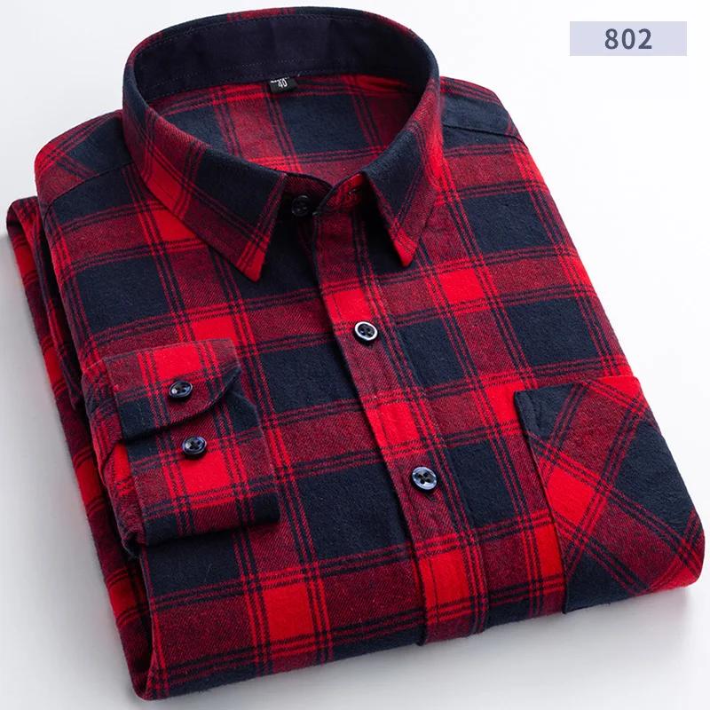 New Flannel Plaid Shirts For Men Spring Cotton Easy Care Non-iron Long Sleeve Casual Clothing Business Smart Dress Top Shirts