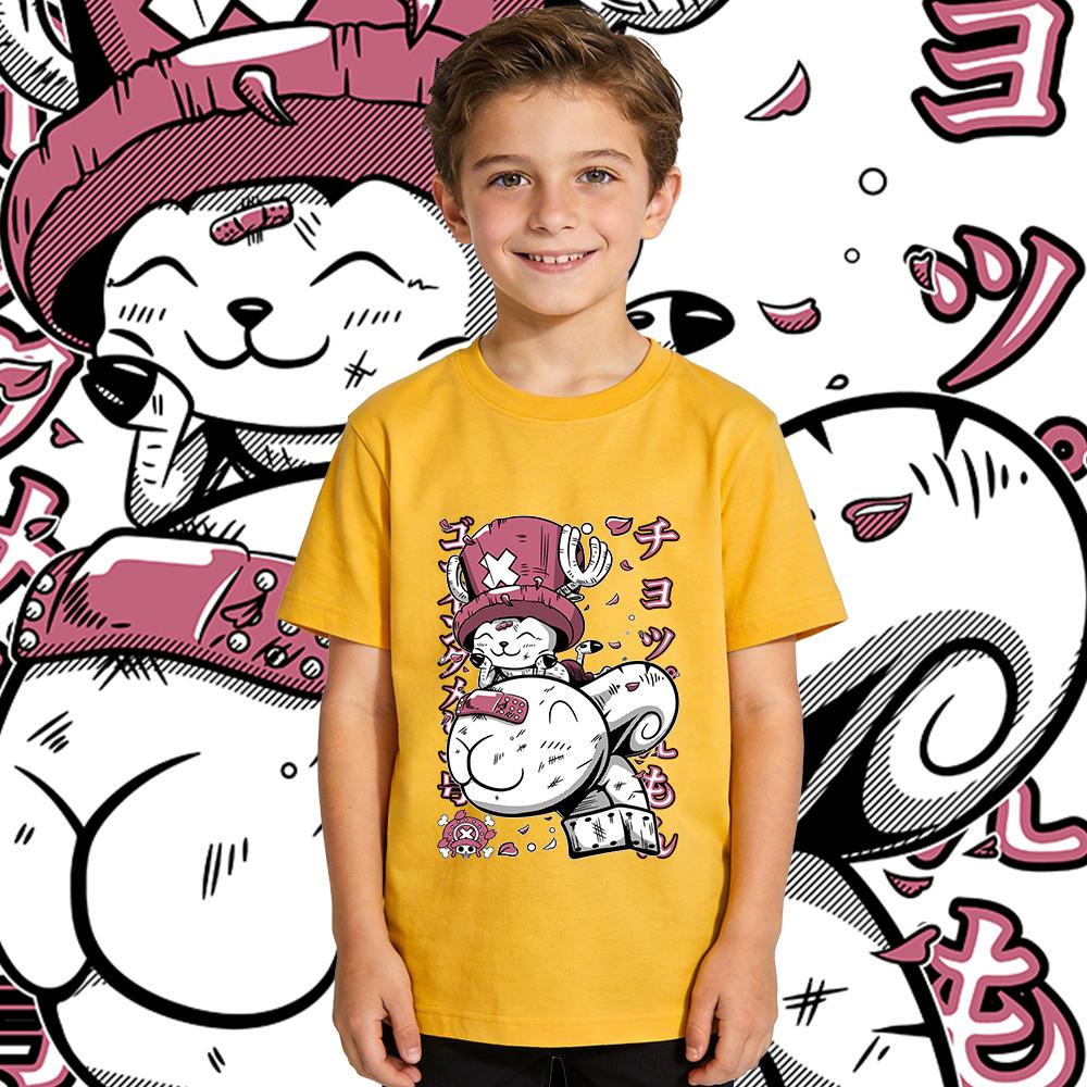 One Piece Chopper x Vogue Merry Anime Print Cotton T Shirt for Boys Girls Casual Summer Top Kids Clothing