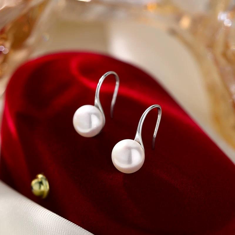 Beixi S925 Sterling Silver Pearl Ear Hook Earrings: Trendy, Elegant, High-End Atmosphere for Women