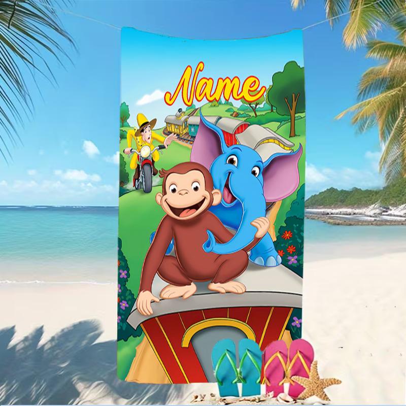 Customizable Personalized Beach Towels Curious George Themed designs.Suitable for the Beach, Yoga, Sports;ideal As Beach Accessories