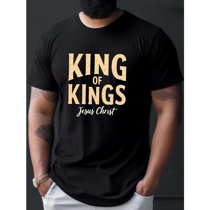 

European Size TEEDIY Men S Plus Size King of Kings Graphic T-Shirt - Black with Golden Lettering, Sweat-Wicking, Freedom of... S разноцветный