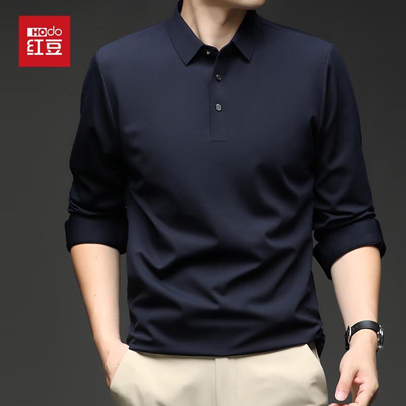 Hongdou Men's Wool Blend Business Casual Long Sleeve Polo Shirt