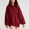 Women's Oversized Batwing Sweaters 2025 Fall Outfits Trendy Crewneck Knit Side Slit Fashion Pullover Tops