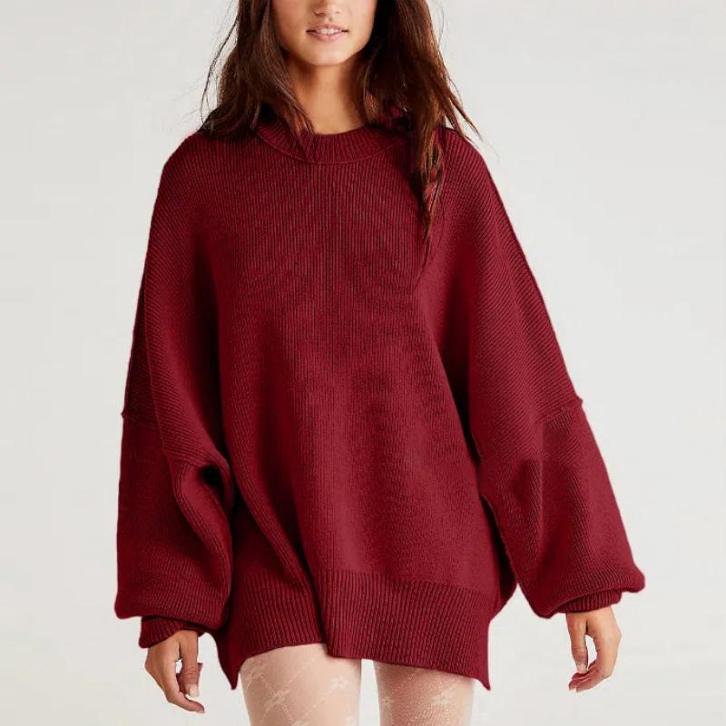 Women's Oversized Batwing Sweaters 2025 Fall Outfits Trendy Crewneck Knit Side Slit Fashion Pullover Tops