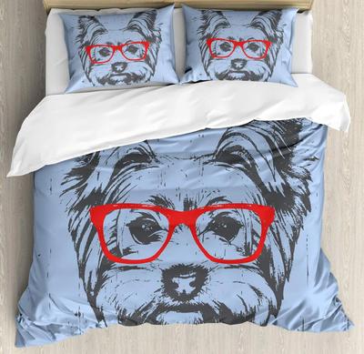 Yorkie Duvet Cover Set Dog With Headphones Music 3pcs Bedding Set For Kids Girls Boys King Size Puppy Theme Soft Comforter Cover