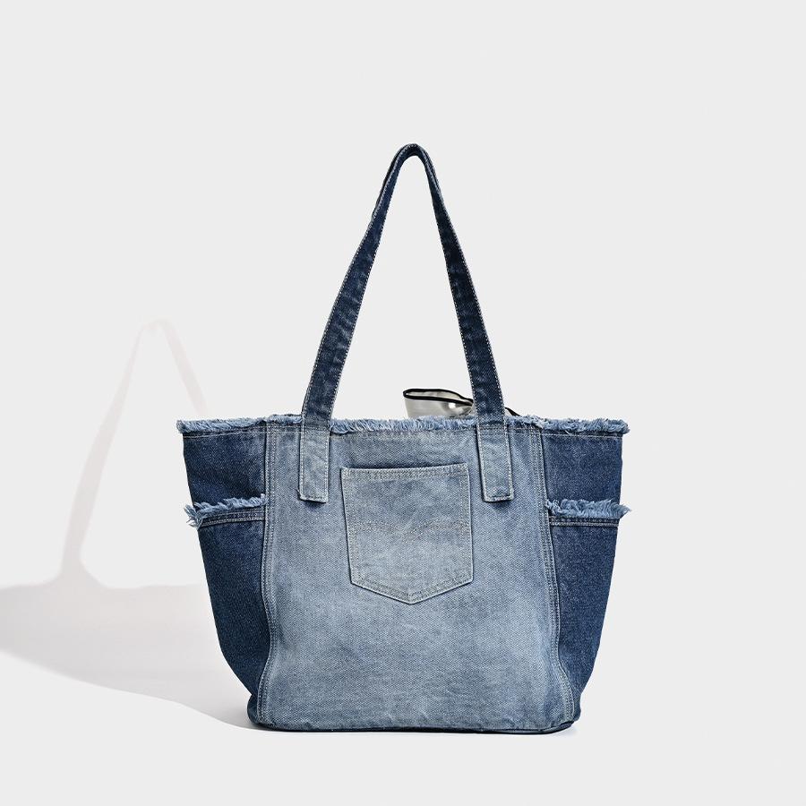 

2025 Большая Вместительная Моющаяся Джинсовая Сумка-Тоут небесно-голубой