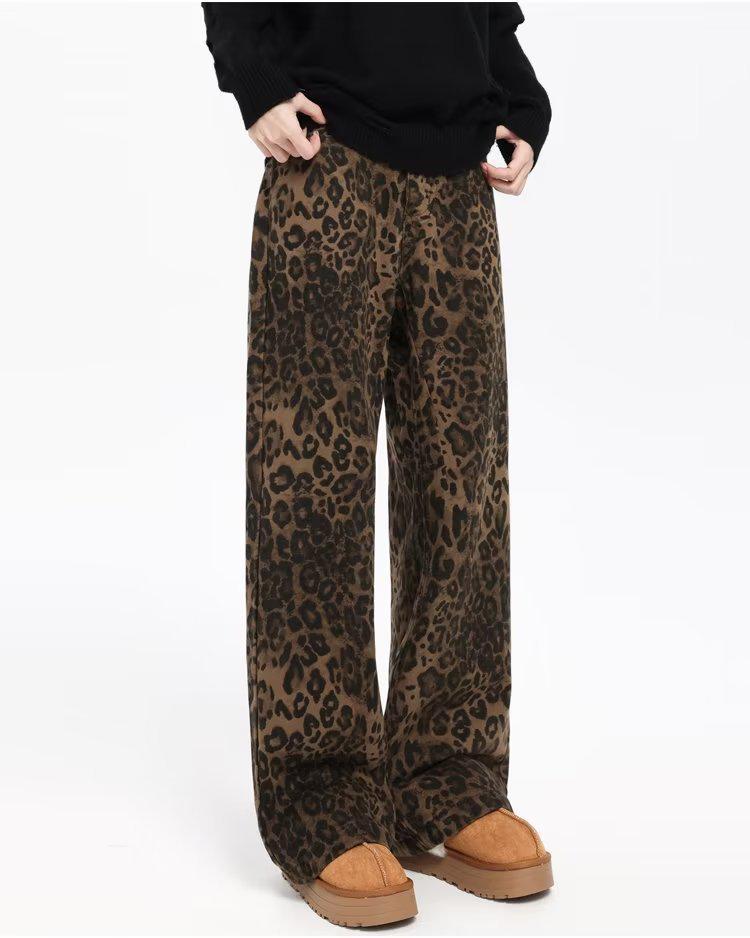 Unisex Retro-Freizeithose mit geradem Bein und Leopardenmuster