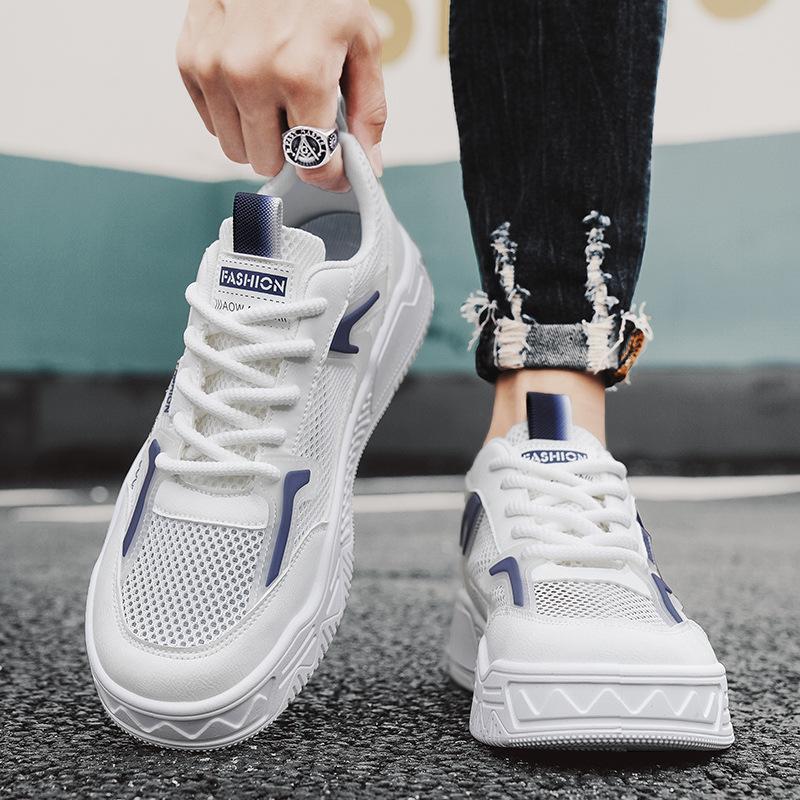 Herren-Board-Schuhe mit dicker Sohle und Absatz, Sommer neu, Mesh, atmungsaktiv und bequem, niedrig geschnitten, zum Schnüren, vielseitig, lässig