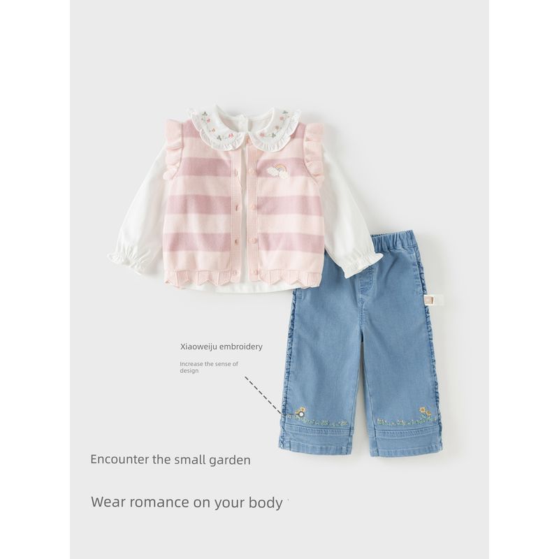 David Bella Kidsren's Denim Pants 2026 Spring New Style Girls' Pants Straight Wide-Leg Pants Casual Pants