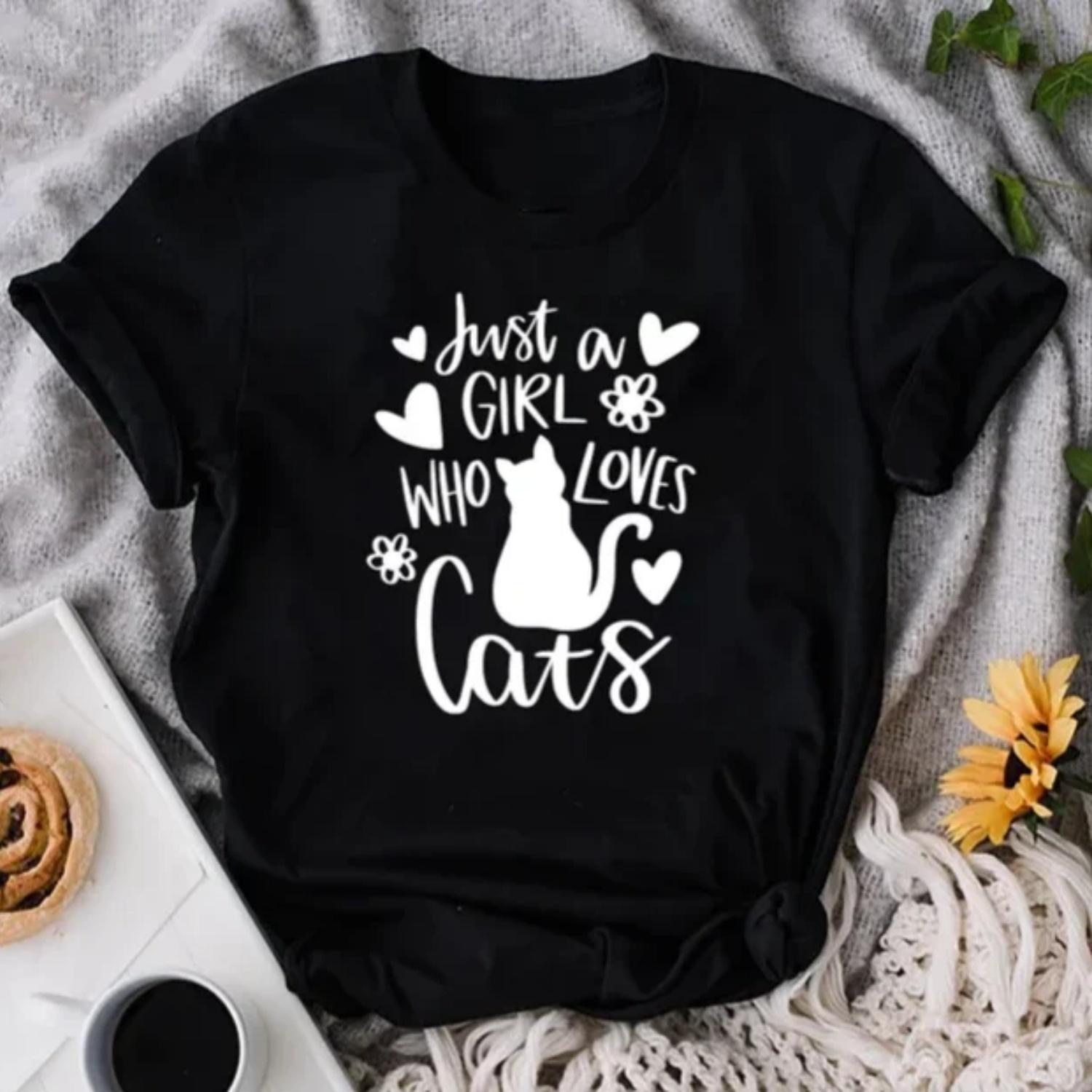 Just A Girl Who Loves Cats Cat Girl Shirt Cat Shirt Cat Mom Shirt  Shirt Pet Lover Cute Cat Shirt Cat Lover Shirt Cat Gift S чёрный