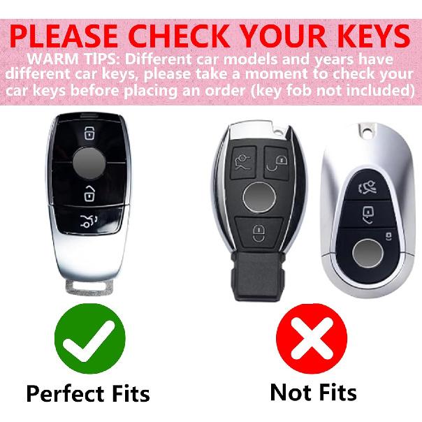 Key Fob Cover with Diamond Keychain for Mercedes Benz Women Car Key Shell Compatible with Benz 2017- E-Class 2018- S-Class - A-Class C-Class G-Class