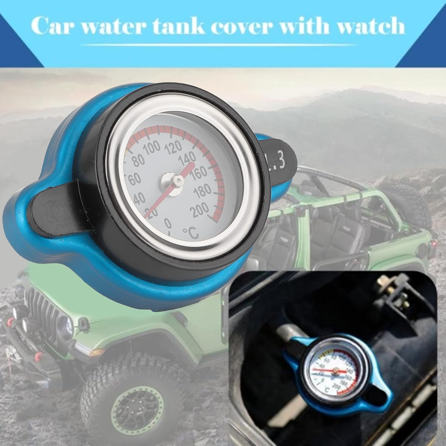 Car Radiator Cap, Universal Car Thermostatic Radiator Cap Leakproof Water Cover with 0.9-1.3 Bar Temperature Gauge (Big Head 1.3 bar)