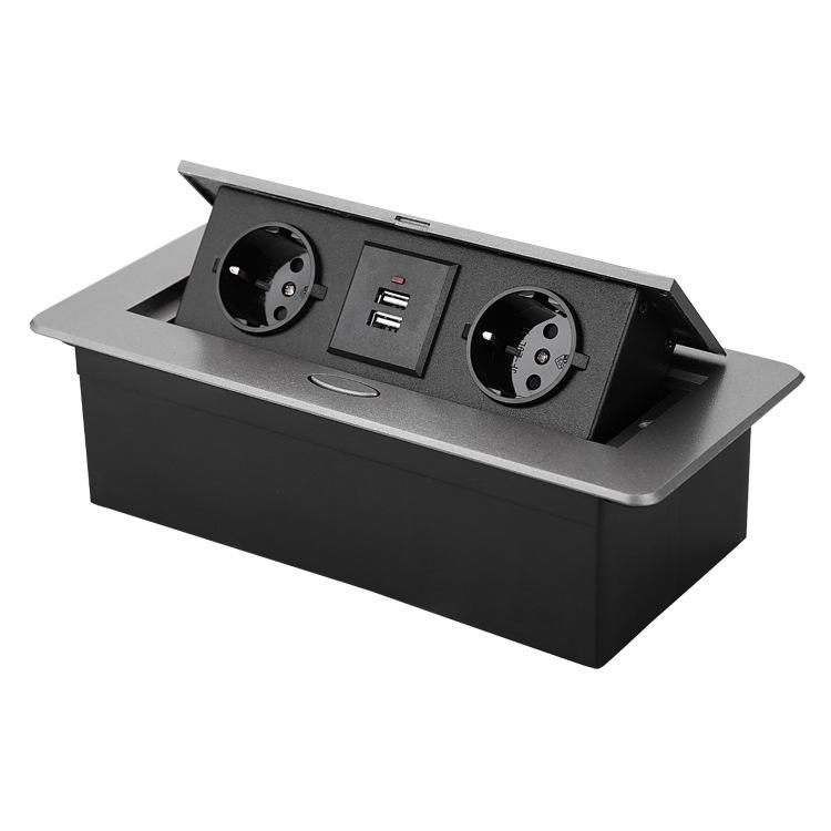 Dark Gray Gold Pop-up Desktop Socket with EU/Saudi/Indonesia Power and USB Charging
