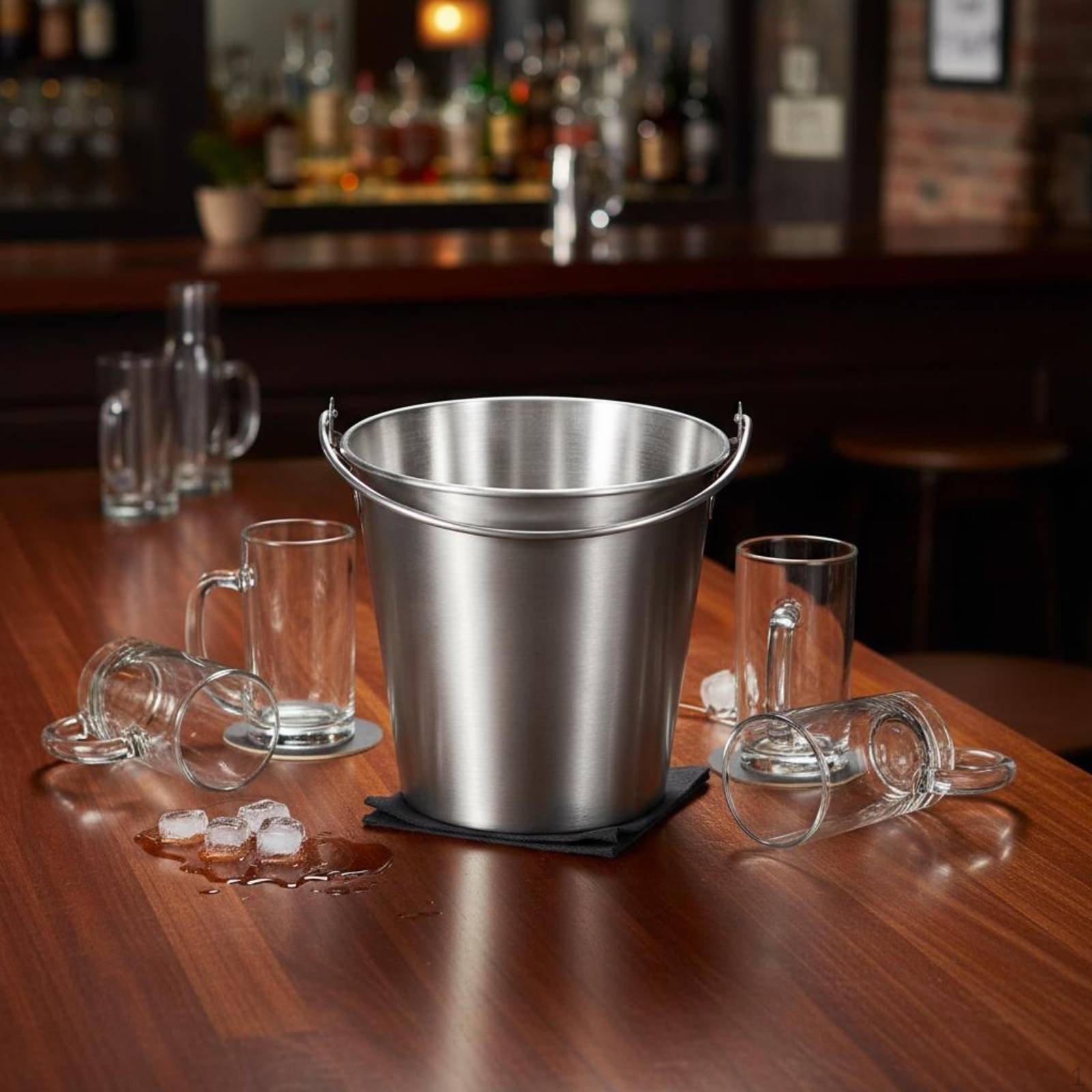 Stainless Steel Snack Bucket Fried Chicken Versatile Small Metal Pail with Handle for Bar, Silver 700ML