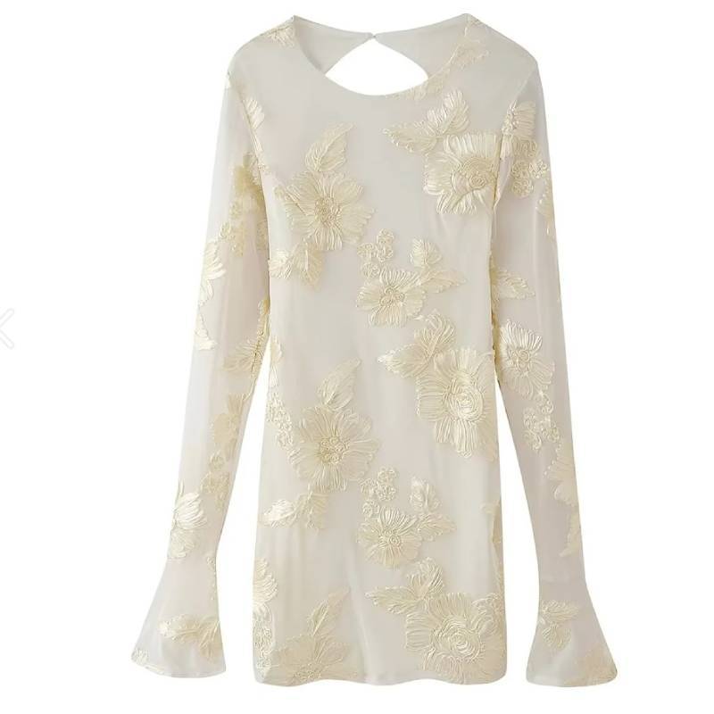 Elegante Vestido de Fiesta de Poliéster Con Flores Repujadas Fluidas Para Mujer