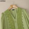 VONDA Summer Women Casual V Collar Half Sleeve Lace Crochet Patchwork Jumpsuits