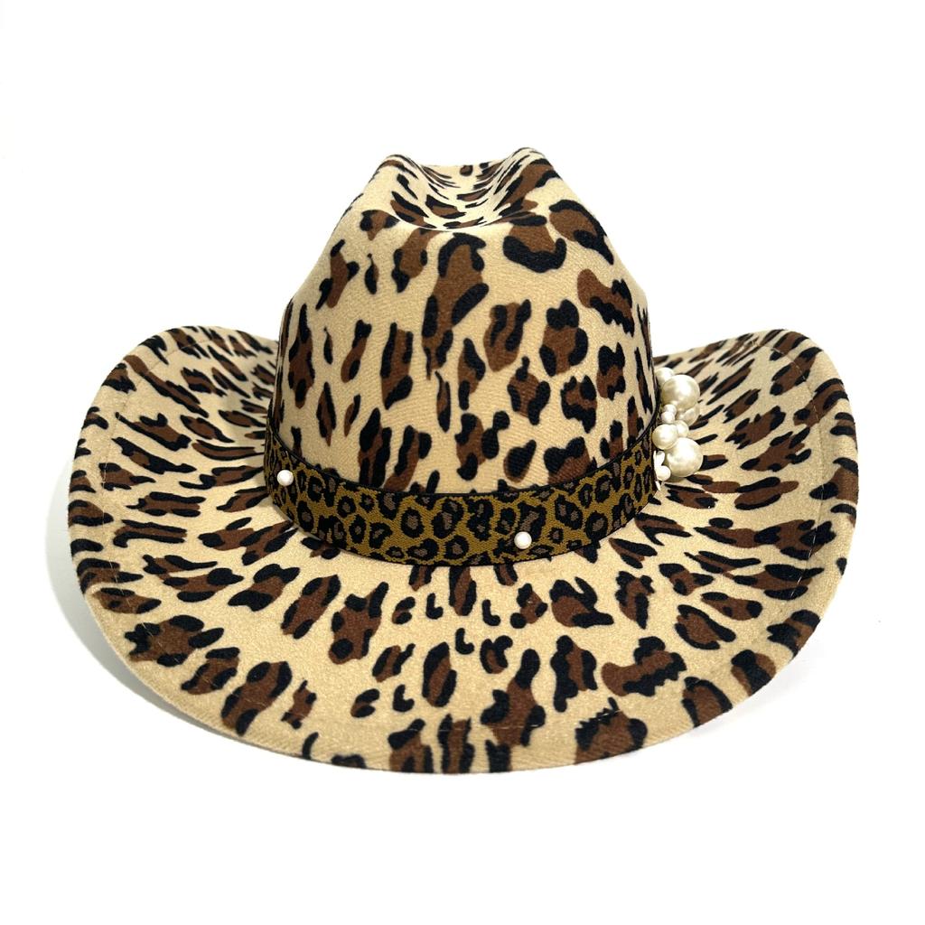 Leopard Print New Warped Edge Western Cowboy Hat Men and Women Outdoor Travel Jazz Hat Retro Ethnic Style Top Hat