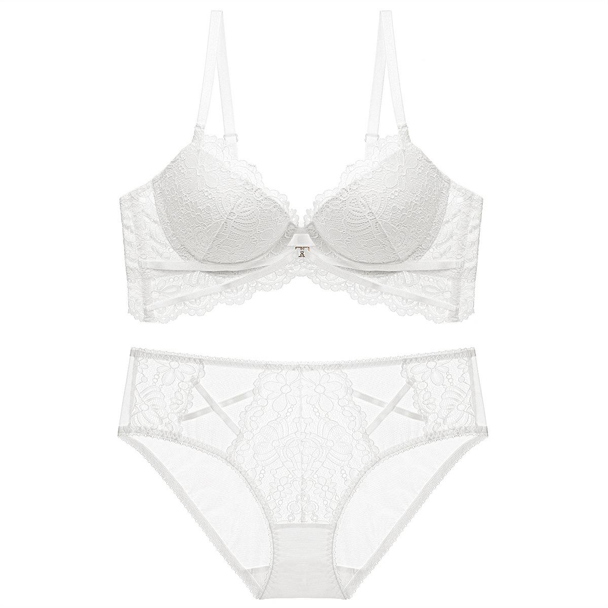 

Sexy Underwear Women s Lace Embroidery Adjustable Gathering Bra Thin Top and Thick Bottom Comfortable Bra 70A білий