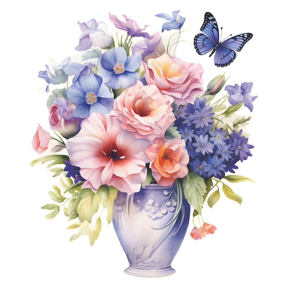 Flowers and Leaves Vase Toilet Stickers Bathroom Home Decoration Wall Stickers