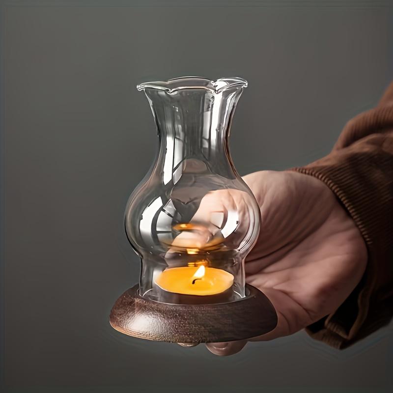 1Pc, Vintage Glass Candle Holder, Elegant Windproof Glass Candle Holder, Small Round Candle Holder, Suitable For Home Decoration, Vintage Style Home High glass