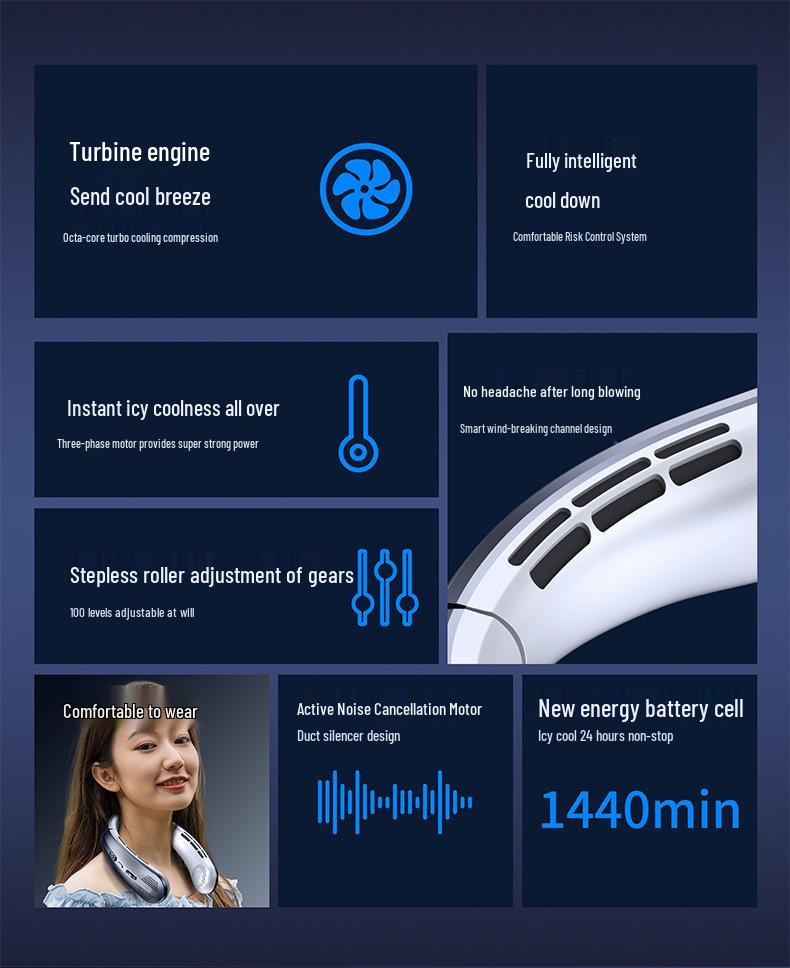 USB Rechargeable Neck Fan with Adjustable Speed for Outdoor Work - Portable Summer Essential