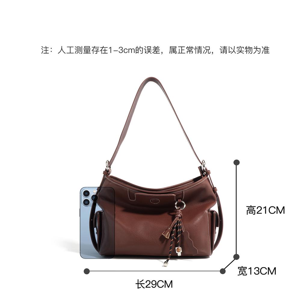 First Layer Cowhide Premium Bucket Bag Lazy Soft Leather Shoulder Armpit Bag Fashionable Versatile Messenger Bag Commuting Autumn and Winter