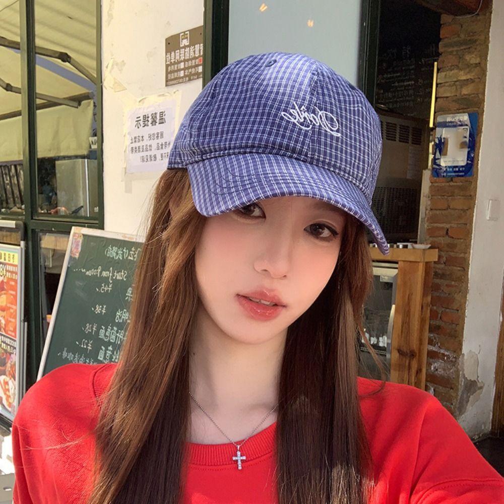 Breathable Baseball Cap Plaid Embroidery Sun Hat Fashion Peaked Cap